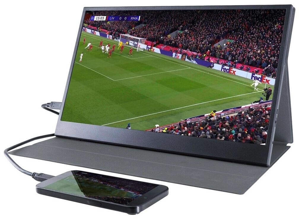 Denver PMO-15604 Portabler Monitor 15,6 Zoll, 15,6 Zoll Full-HD IPS-Display, inkl. Schutzhülle | Standfuß, Anschlüsse: Mini-HDMI, 2x USB-C, OVP | Zustand: Sehr Gut – Bild 6
