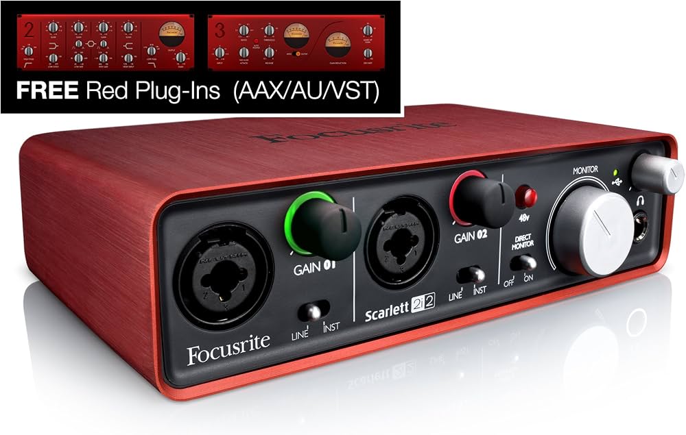 Focusrite Scarlett 2i2 , USB-Audio-Interface mit 2 Eingängen und 2 Ausgängen, hochwertigen Mikrofonvorverstärkern und Air-Modus für Musikproduktion. | Zustand: Gut