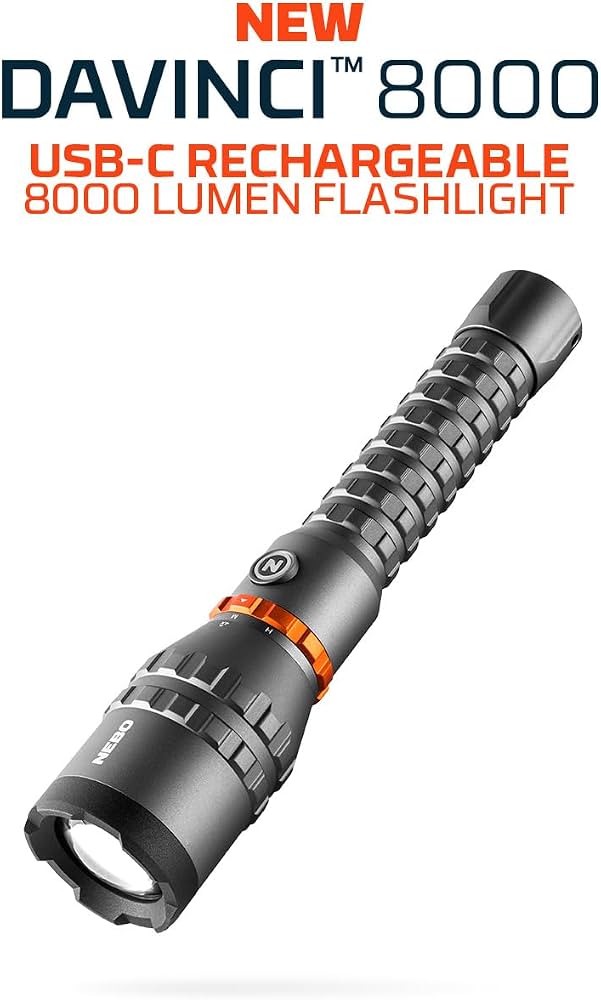 Nebo Davinci 8000 Grau, Wiederaufladbare LED-Taschenlampe mit 8000 Lumen, Powerbank-Funktion, 4x Zoom und magnetischem Drehschalter, ovp | Zustand: Sehr Gut