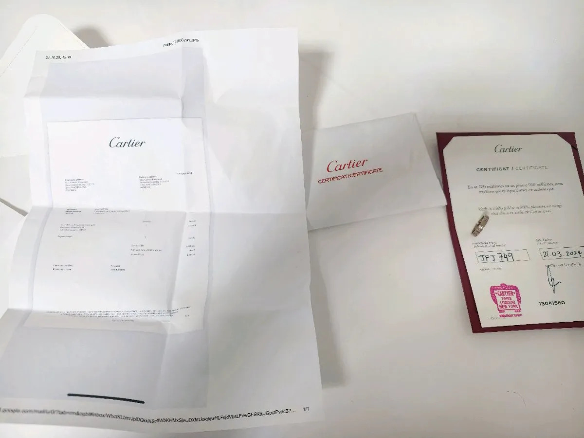 Cartier Love Ring, 750er Weiß, Ringgröße 52, mit Zertifikat vom 21.03.2024 und Rechnung. | Karat: 18K | 750 – Bild 3