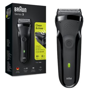 Braun Series 3 300s Schwarz, Elektrischer Folienrasierer, wasserdicht, inkl. Schutzkappe, Smart Plug Ladekabel und Reinigungsbürste, OVP | Zustand: Neu