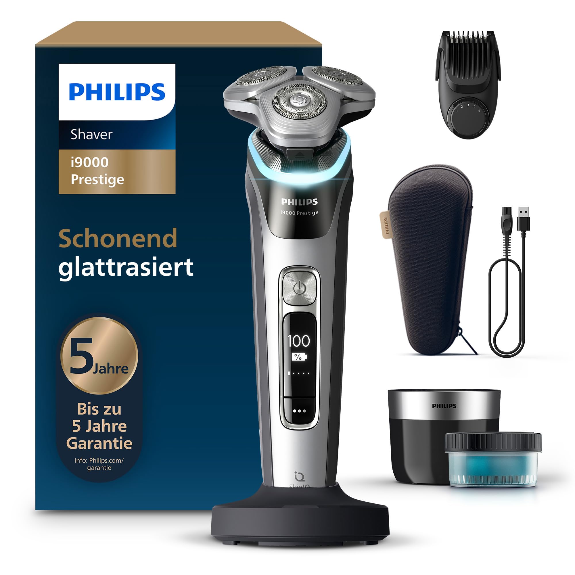 Philips Shaver Series 9000 Prestige XP9204/30, Elektrischer Nass- und Trockenrasierer mit SkinIQ, 360°-Scherkopf, inkl. Zubehör und OVP | Zustand: Neu – Bild 3