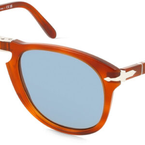 Persol 714SM Steve McQueen Light Havana, Ikonische faltbare Sonnenbrille mit blauen Gläsern, inklusive Etui, Hand Made in Italy. | Zustand: Sehr Gut
