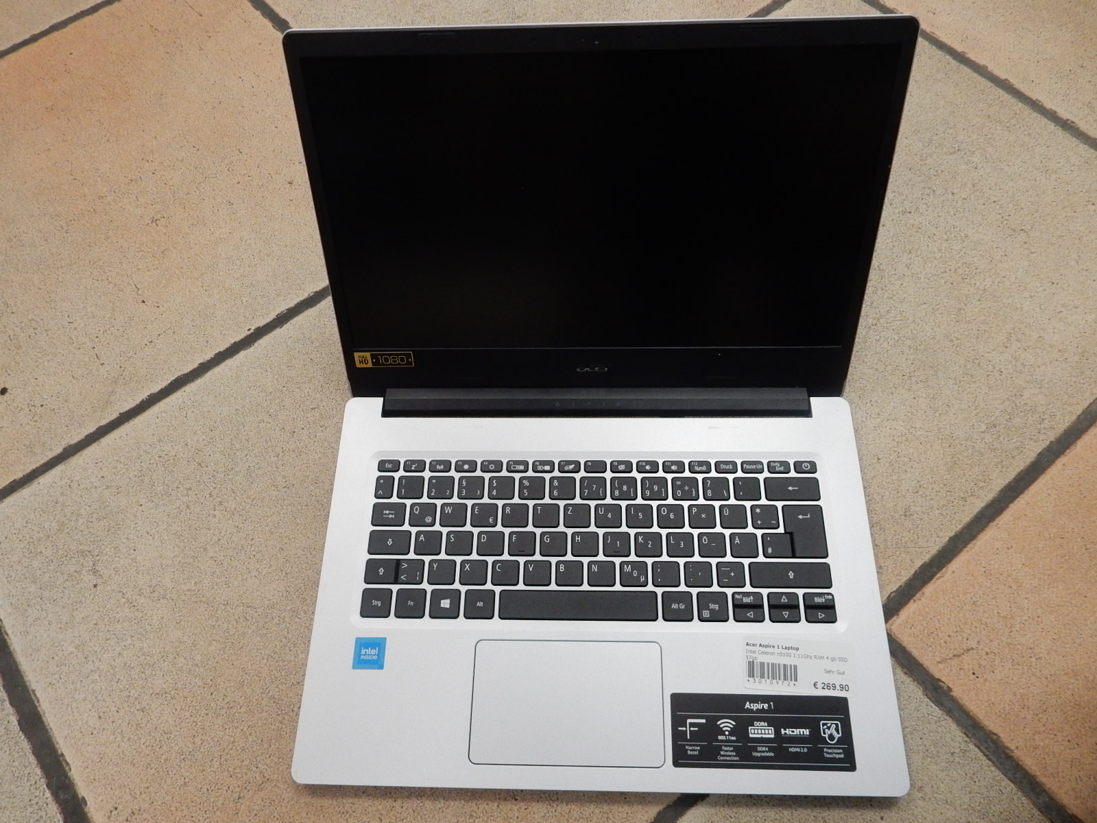 Acer Aspire 1, Intel Celeron N5100, Silber, 14 Zoll Full HD Display, 4 GB RAM, 64 GB eMMC Speicher, Windows | Zustand: Sehr Gut