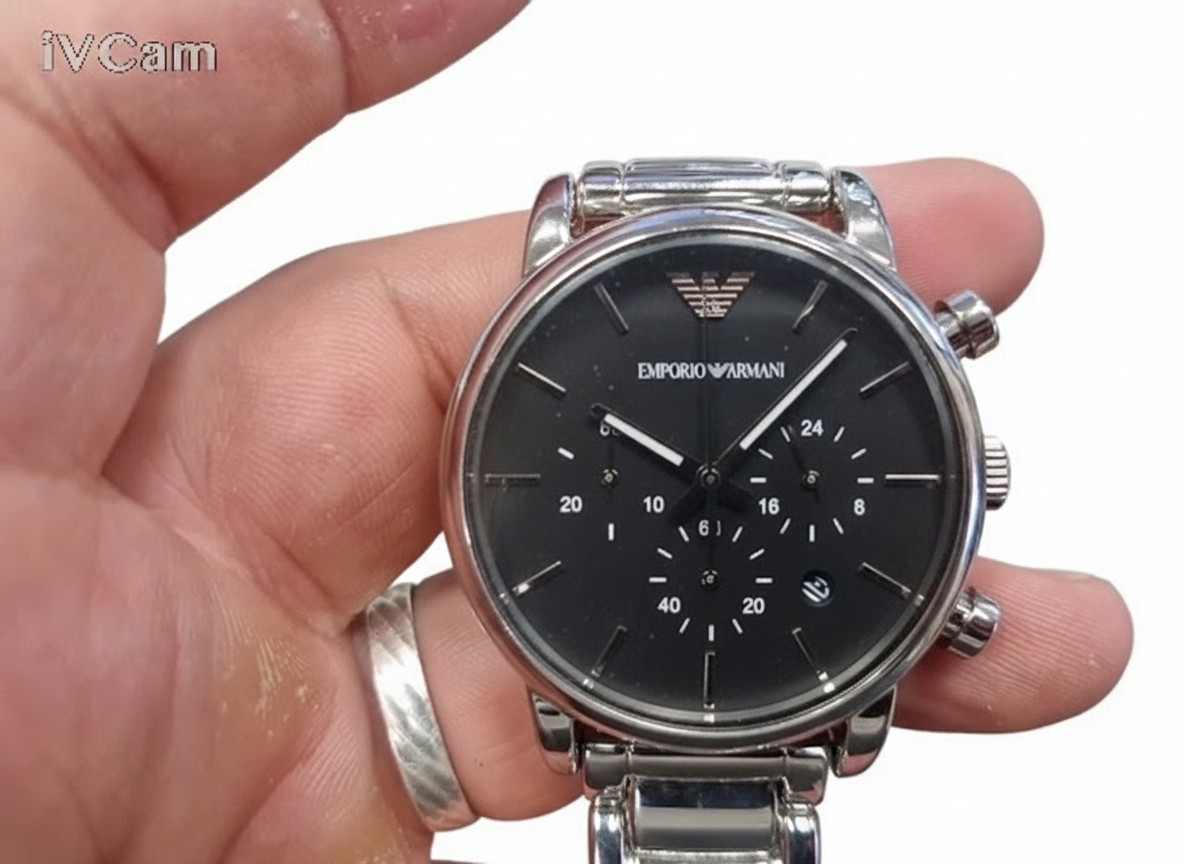 Emporio Armani Luigi AR1853 Silber Schwarz, Herren-Chronograph, Edelstahl, Zifferblatt schwarz, Datumsanzeige, OVP | Zustand: Wie Neu