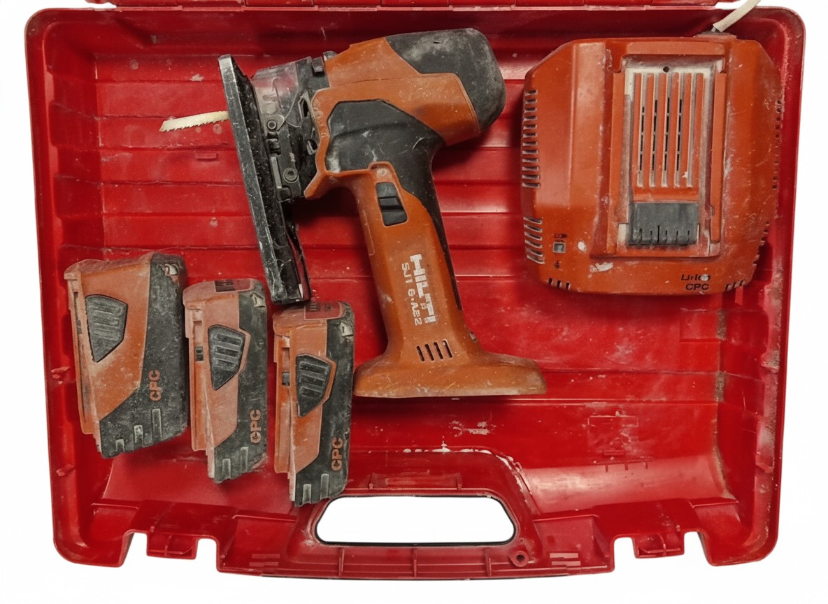 Hilti Stichsäge SJT 6-A22 Rot, Akku-Stichsäge im Set mit Ladegerät und 3 Akkus, leistungsstarkes Profi-Gerät für präzise Schnitte | Zustand: Gut
