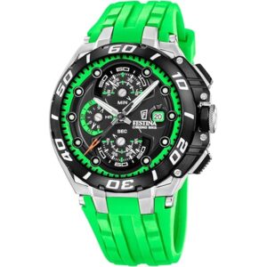 Festina Chrono Bike 2019 Grün Schwarz, Chronograph, Quarzwerk, EdelstahLadegerätehäuse, Datumsanzeige, leichte Kratzer am Gehäuseboden | Zustand: Gut