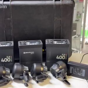 Elinchrom ELB 400 Set mit Quadra HS Köpfen, Mobiles Blitz-Set mit 3x ELB 400 Generatoren, 3x Quadra HS Blitzköpfen, Ladegerät und Koffer. | Zustand: Gut