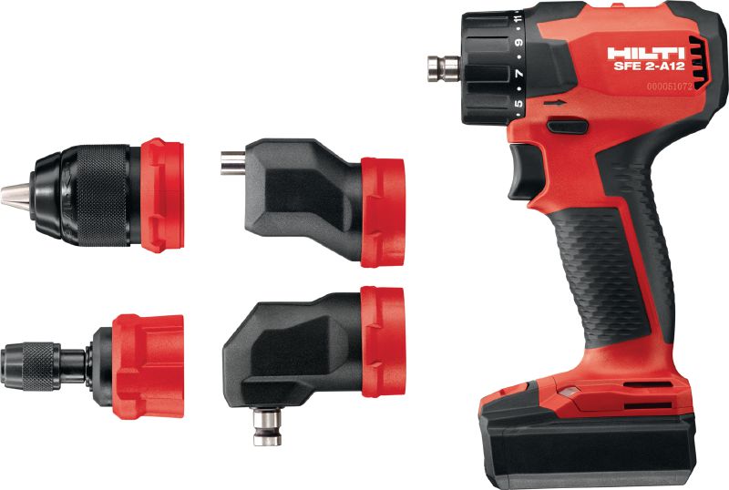 Hilti SFE 2-A12 Mehrfach-Bohrschrauber, Set mit Koffer, 2 Akkus, Ladegerät C 4 | 12-50, Bit-Set und 4 wechselbaren Vorsätzen. | Zustand: Sehr Gut