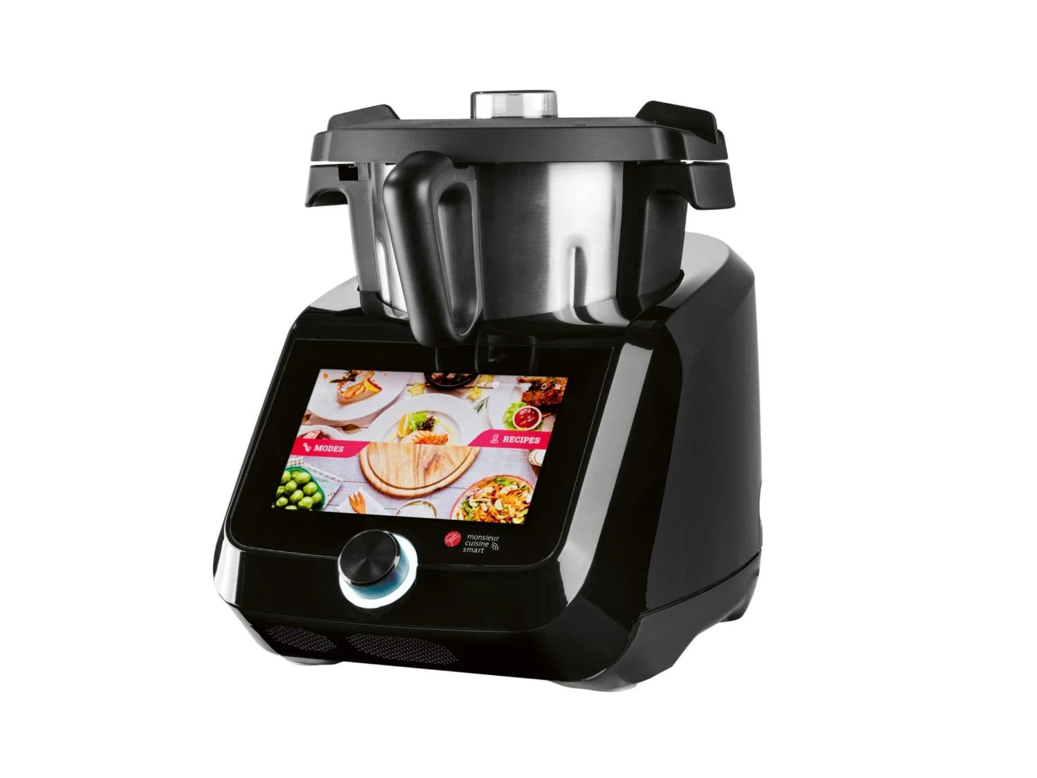Silvercrest Monsieur Cuisine Smart SKMS 1200 B1 schwarz, Smarte Küchenmaschine mit Kochfunktion, 8-Zoll-Farbdisplay, integrierter Waage und WLAN-Anbindung für geführtes Kochen. | Zustand: Neu