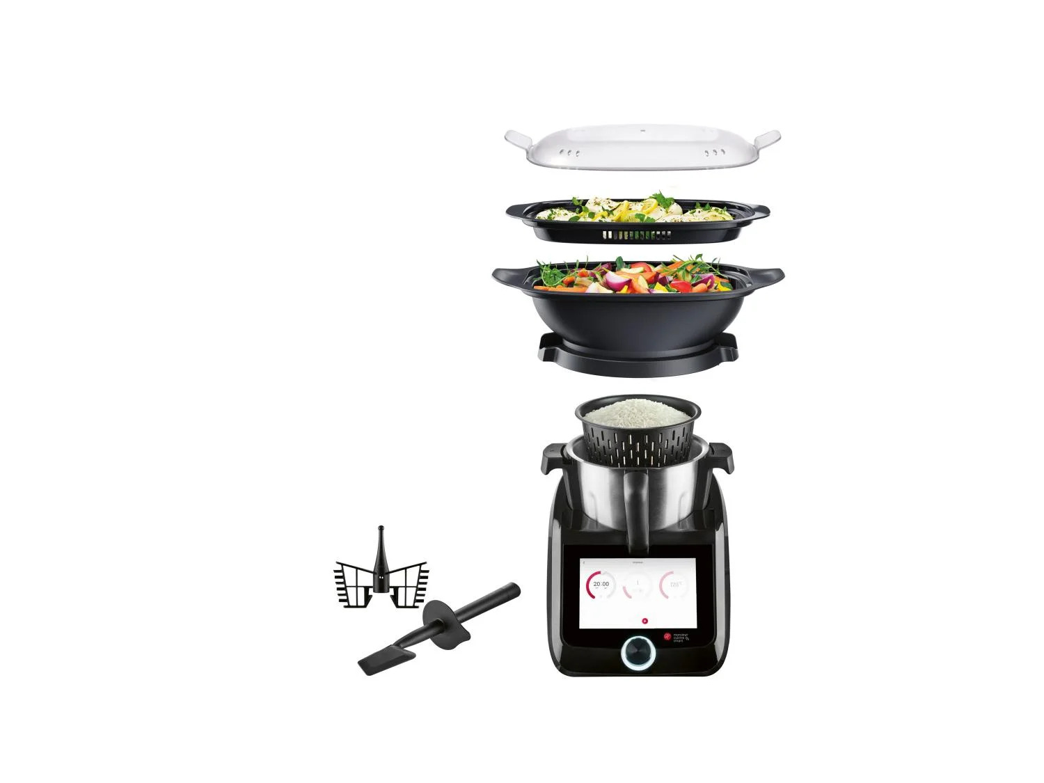 Silvercrest Monsieur Cuisine Smart SKMS 1200 B1 schwarz, Smarte Küchenmaschine mit Kochfunktion, 8-Zoll-Farbdisplay, integrierter Waage und WLAN-Anbindung für geführtes Kochen. | Zustand: Neu – Bild 2