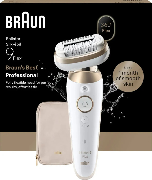 Braun Silk-épil 9 Flex SES 9-011 Weiß/Gold, Kabelloser Wet & Dry Epilierer mit 360°-Flex-Kopf, SensoSmart-Technologie und AuFernbedienungewahrungstasche. | Zustand: Neu