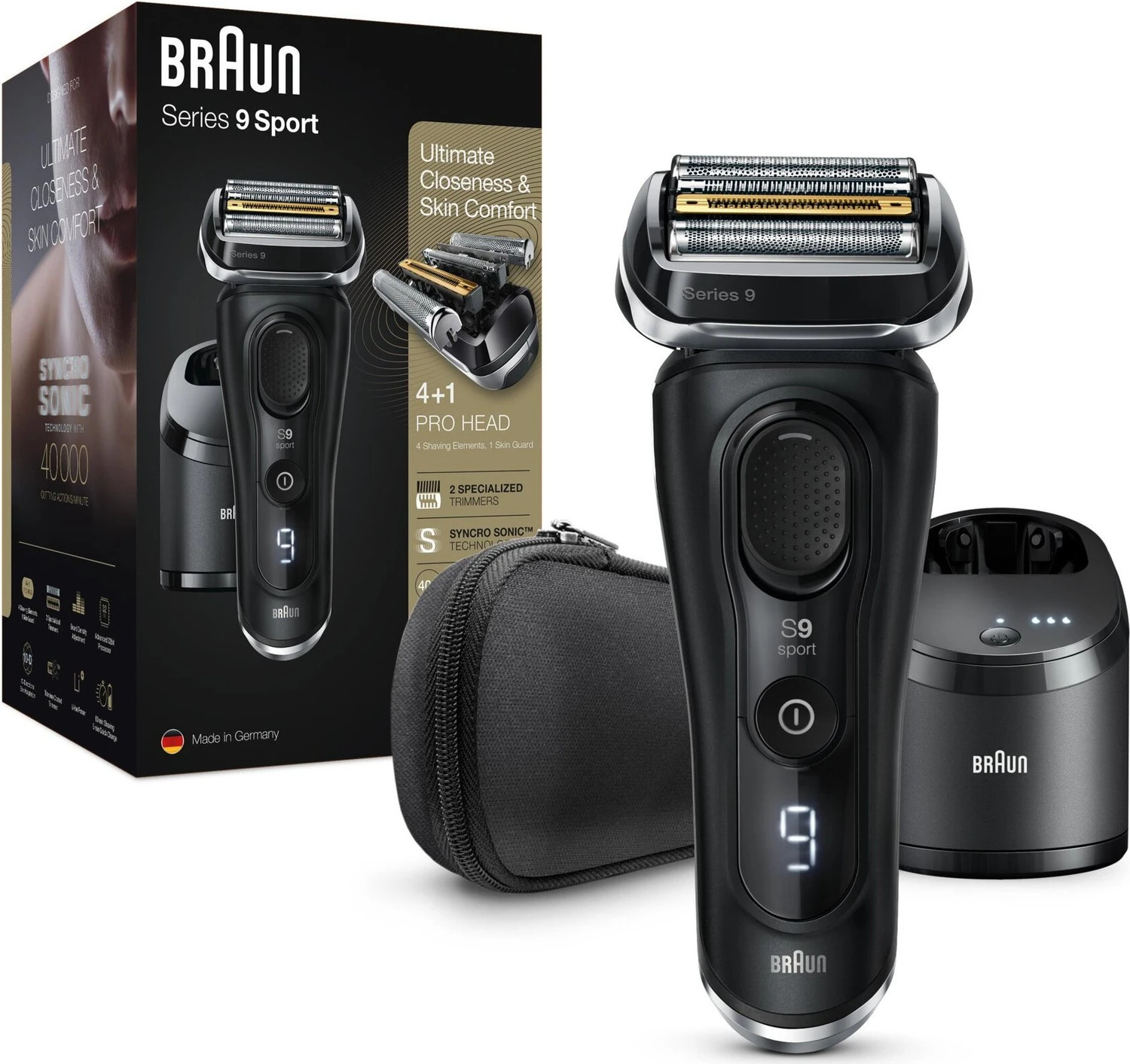 Braun Series 9 9352cc Sport Wet&Dry Schwarz, Elektrischer Folienrasierer mit Reinigungsstation, Reiseetui und Nass- und Trockenrasur-Funktion. | Zustand: Neu