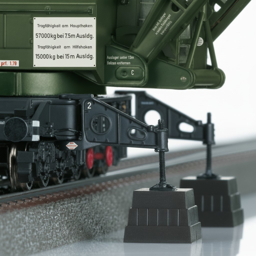 Märklin 49571 Dampfkran Ardelt 57t, Ep. IV, 6-achsiger Eisenbahn-Drehkran, chromoxidgrün, Betriebszustand um 1977, inkl. Schutz- und Gerätewagen. | Zustand: Neu – Bild 4