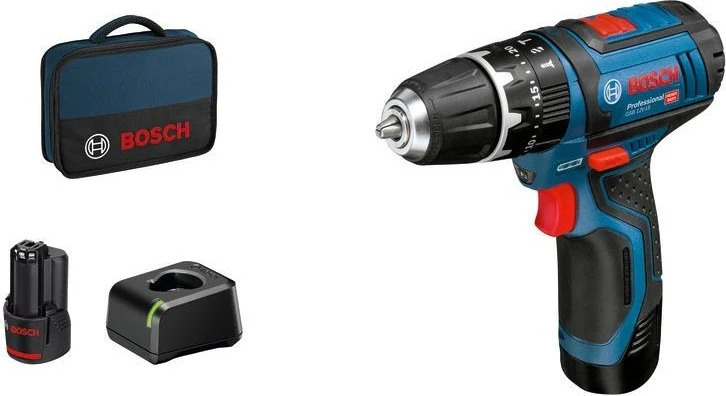 Bosch Professional GSB 12V-15, Akku-Schlagbohrschrauber inkl. 1x 12V 2.0Ah Akku, Ladegerät, Bit-Set und Werkzeugtasche. | Zustand: Sehr Gut