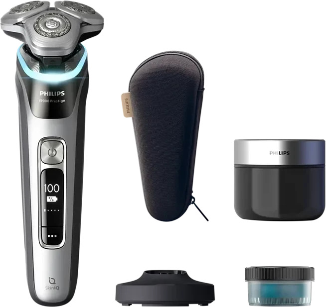 Philips XP9204/30 i9000 Prestige Silber, Elektrischer Nass- und Trockenrasierer mit SkinIQ-Technologie, 360-Grad-Präzisionsscherkopf, Reinigungsstation und Etui | Zustand: Neu