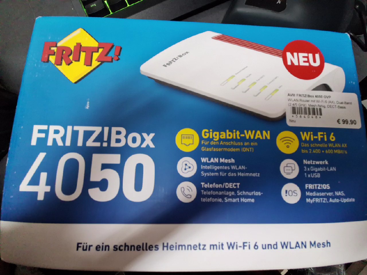 AVM FRITZ!Box 4050 A1 edition, WLAN Router mit Wi-Fi 6 (AX), Dual-Band (2.4 | 5 GHz), Mesh-fähig, DECT-Basis.Produktionsjahr 2025 (T032) | Zustand: Neu – Bild 2