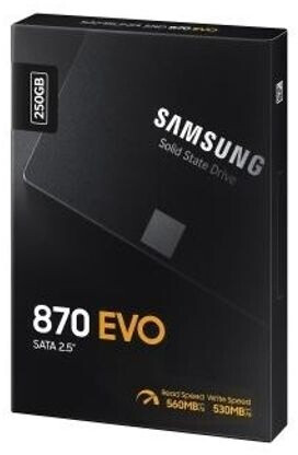 Samsung 870 EVO 250GB SSD 2.5" SATA, Interne 2,5 Zoll SATA 6Gb | s SSD, 250 GB Kapazität, in Originalverpackung (OVP) | Zustand: Neu