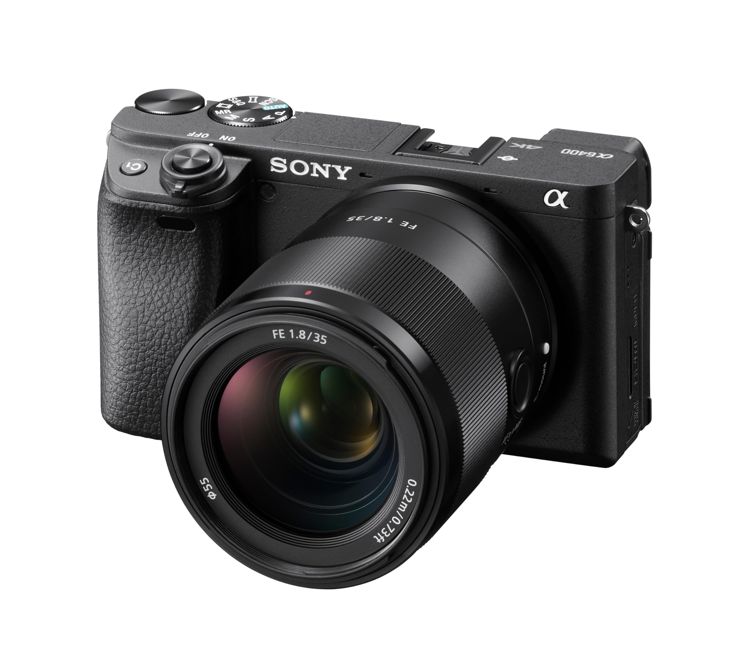 Sony Alpha 6400, schwarz, Spiegellose Systemkamera mit Objektiv FE 35mm F1.8 (SEL35F18F) und Ladegerät | Zustand: Sehr Gut