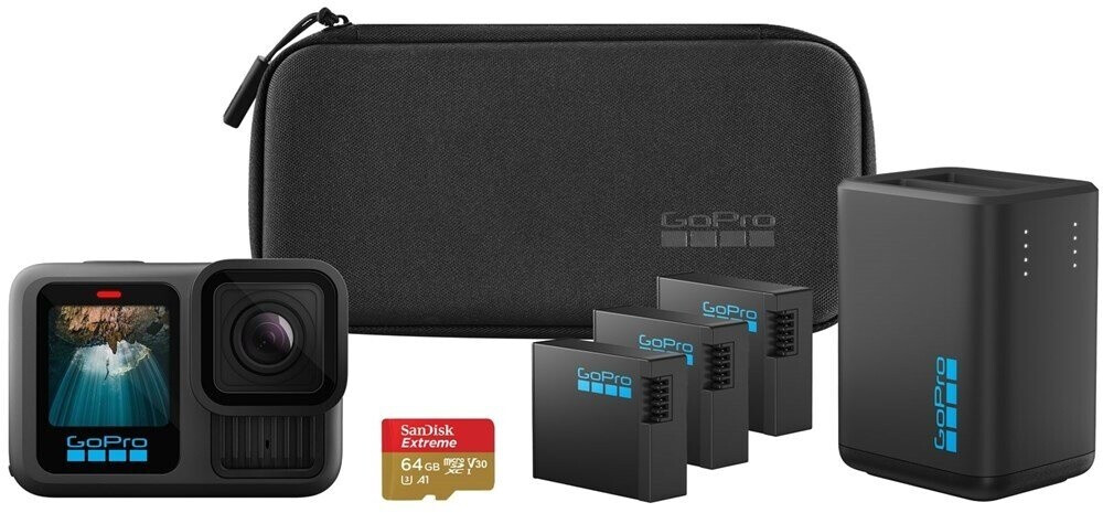 GoPro HERO13 Black Extended Power Bundle, Action-Kamera, 5.3K Video, HyperSmooth 6.0, inkl. Akkus, Ladeschale und Zubehör im Case | Zustand: Neu