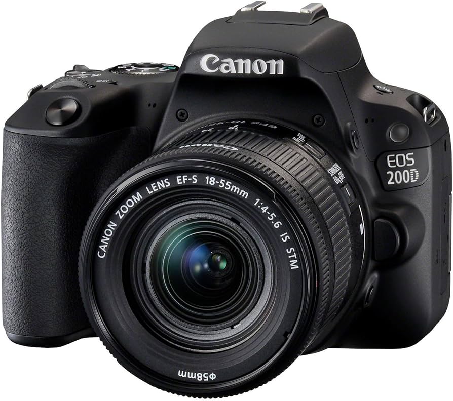 Canon EOS 200D mit 18-55mm Objektiv Schwarz, DSLR-Kamera mit APS-C-Sensor, schwenkbarem Display, 2 Akkus, Ladegerät und Fernbedienung BR-E1. | Zustand: Sehr Gut