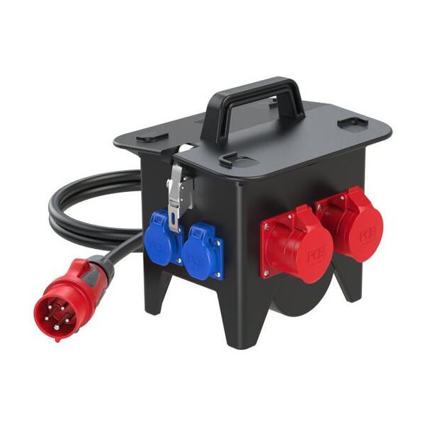 PCE Stromverteiler RIED BV 9473074 schwarz, Mobiler VolLadegerätummiverteiler, IP54, 2x CEE 16A 5p 400V, 4x Schutzkontaktsteckdosen, 2m Zuleitung. | Zustand: Sehr Gut