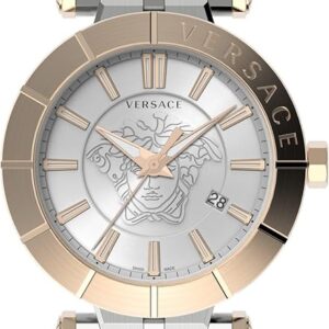 Versace V-Race Chronograph Bicolor, Elegante Herrenuhr mit Saphirglas, Schweizer Quarzwerk, Datumsanzeige und Bicolor-Edelstahlarmband. | Zustand: Sehr Gut | Farbe: schwarz