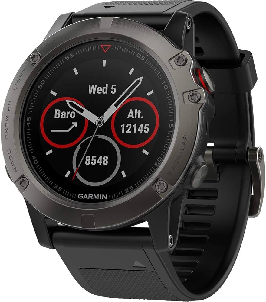 Garmin Fenix 5X, Multisport GPS-Uhr mit vorinstallierten TOPO-Karten. Inkl. Ladegerät..Zerkratzt. | Zustand: Gut | Farbe: schwarz