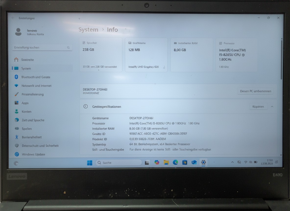 Lenovo ThinkPad E490 2018 Schwarz, 14 Zoll FHD, Intel Core i5-8265U, 8GB RAM, 256GB SSD, Windows, inkl. Ladegerät | Zustand: Gut
