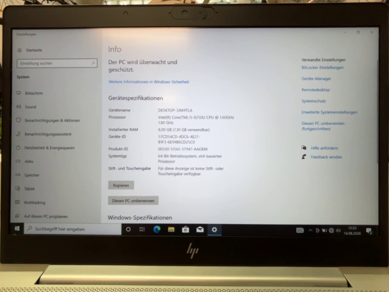 HP EliteBook 840 G5 Silber, 14 Zoll FHD, Intel Core i5-8250U, 8GB RAM, 256GB SSD, inkl. Ladegerät | Zustand: Sehr Gut – Bild 2