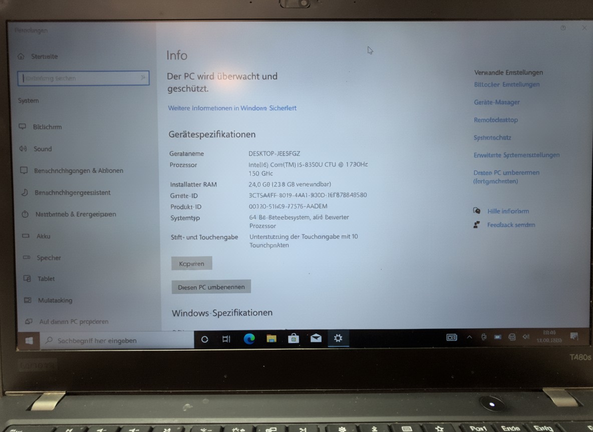Lenovo ThinkPad T480s 2018 Schwarz, Intel Core i5-8350U, 24 GB RAM, 14 Zoll, inkl. Ladegerät | Zustand: Gut – Bild 3