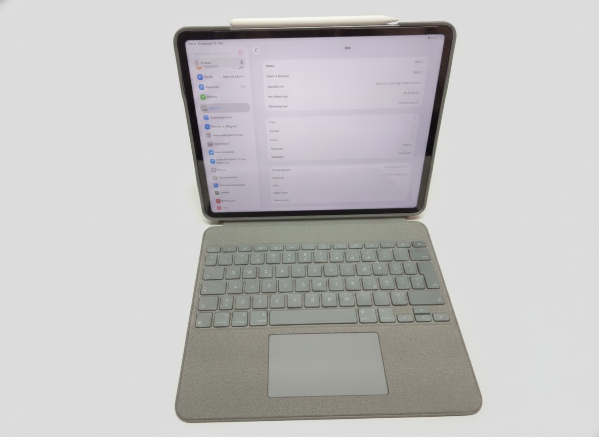 Apple iPad Pro 12.9 (6. Gen.) 2022, 128 GB, WLAN, inkl. Apple Pencil, Logitech Combo Touch Tastaturhülle (grau) und zusätzlicher Schutzhülle (grün) | Zustand: Gut | Farbe: schwarz