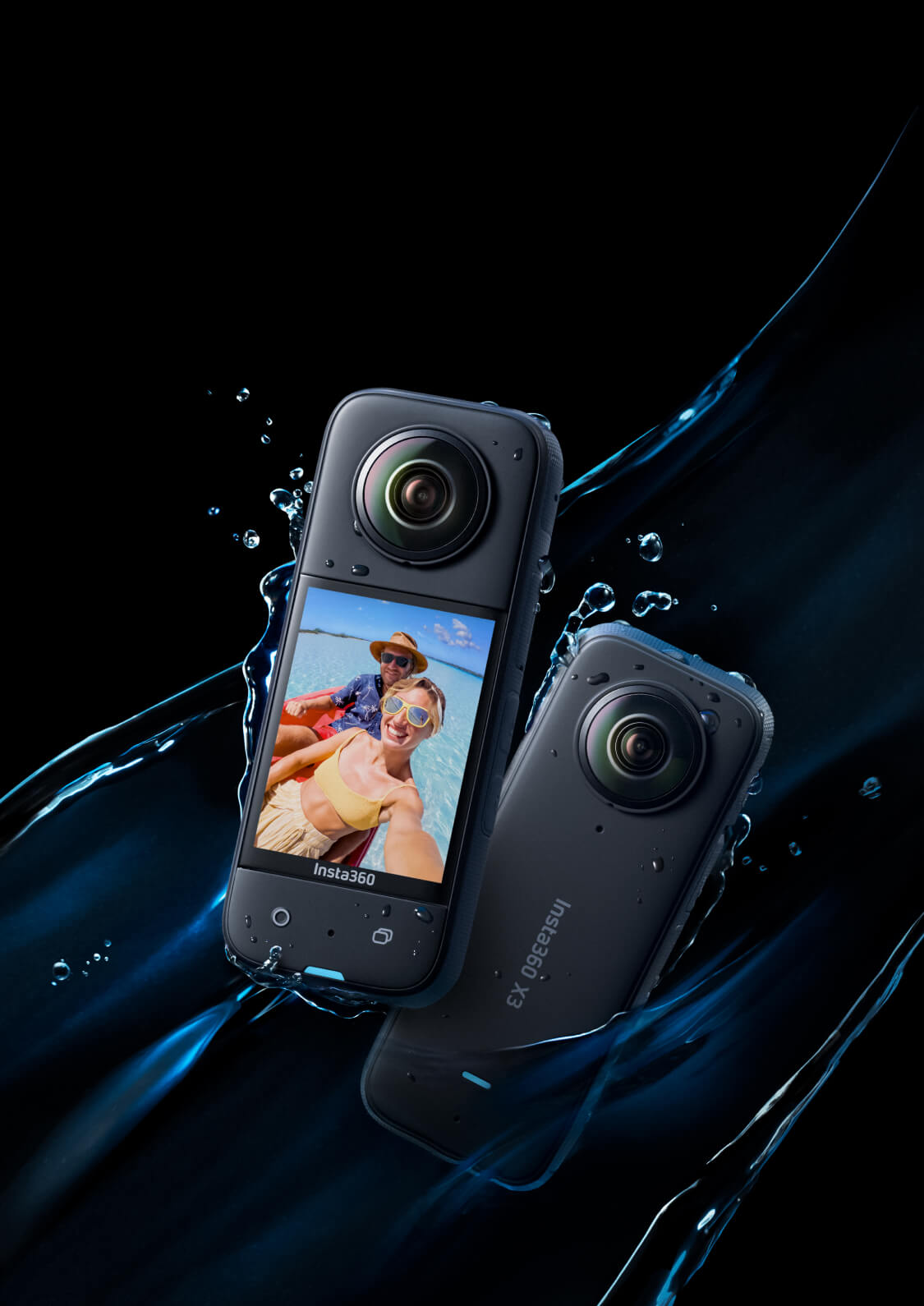 Insta360 X3 2022 Schwarz, 360-Grad-Action-Cam, inkl. Tasche, ohne weiteres Zubehör, Beschädigung | Delle am Glas der Linse | Zustand: Schlecht