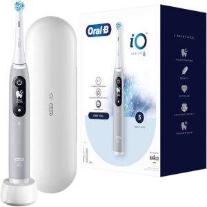 Oral-B iO Series 6 Grey Opal, Elektrische Zahnbürste mit Magnet-Technologie, 5 Smart-Modi, Smart-Display, Andruckkontrolle, Reise-Etui und OVP | Zustand: Neu