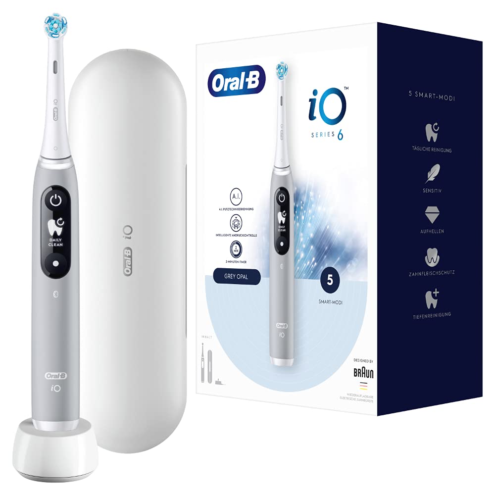 Oral-B iO Series 6 Grey Opal, Elektrische Zahnbürste mit 5 Smart-Modi, KI-Putztechnikerkennung, Andruckkontrolle, Timer, Ladestation, Reiseetui und OVP | Zustand: Neu – Bild 2