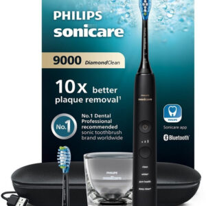 Philips Sonicare DiamondClean 9000 Schwarz, Schallzahnbürste mit 4 Programmen, 3 Intensitäten, Bluetooth, Ladeetui und Ladeglas | Zustand: Neu
