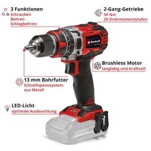 Einhell TP-CD 18/50 Li-i BL rot schwarz, Akku-Schlagbohrschrauber Solo, Brushless Motor, 50 Nm, 13 mm Metall-Bohrfutter, OVP ohne Zubehör | Zustand: Neu