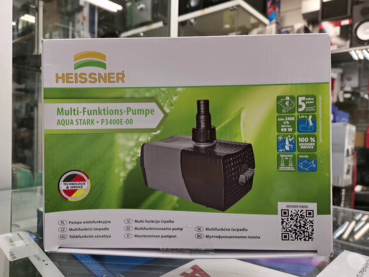 Heissner Aqua Stark Eco P3400E-00, Multifunktionspumpe 2100-3400 l | h, 49 W, flachansaugend, trocken und nass aufstellbar, ovp | Zustand: Neu