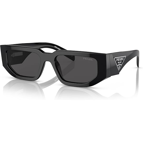 Prada Symbole PR 09Z Schwarz, Sonnenbrille mit Etui, rechteckiges Acetat-Gestell, dunkeLadegerätraue Gläser, ikonisches Triangellogo | Zustand: Sehr Gut – Bild 5