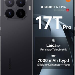 Xiaomi 17T Pro 2026 Schwarz, 512GB, OVP, Rechnung, Leica 5x Periskop-Teleobjektiv, 7000 mAh Akku, Xiaomi HyperOS | SimLock: Frei | Zustand: Neu | Farbe: schwarz | Akku: 100%
