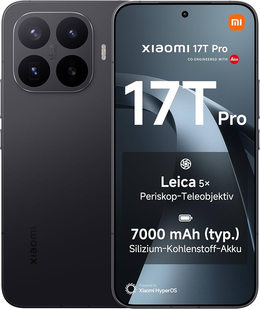 Xiaomi 17T Pro 2026 Schwarz, 512GB, OVP, Rechnung, Leica 5x Periskop-Teleobjektiv, 7000 mAh Akku, Xiaomi HyperOS | SimLock: Frei | Zustand: Neu | Farbe: schwarz | Akku: 100%