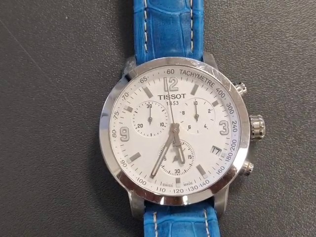 Tissot PRC 200 Chronograph Weiß/Blau, Quarzwerk Saphirglas Edelstahl 40 mm wasserdicht 20 bar | Zustand: Gut
