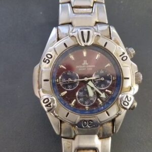 Jacques Lemans Sport 1-1128, Chronograph, 10ATM, Edelstahl, rot | blau, starke Verschmutzung, Kratzer | Zustand: Stark Gebraucht