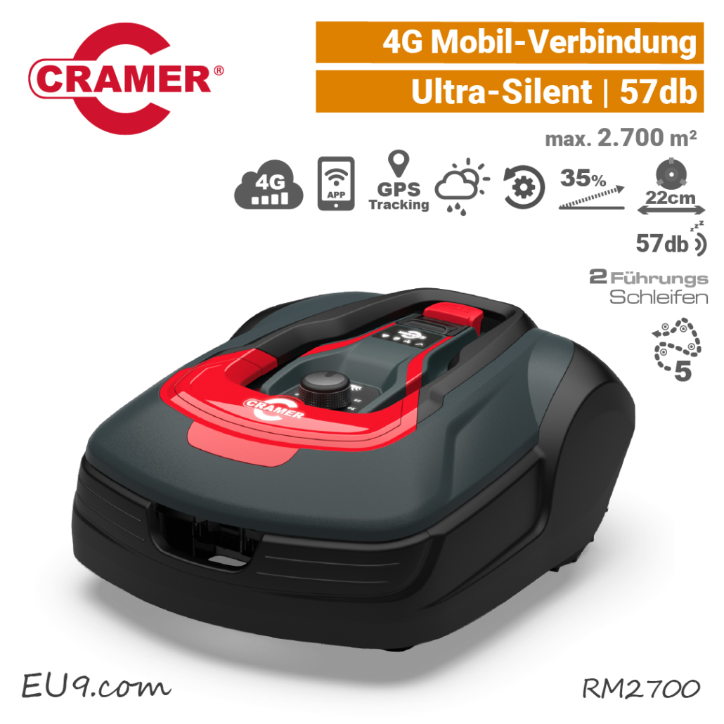 Cramer RM2700 Mähroboter, Vollautomatischer Rasenroboter für Flächen bis 2700 m², mit 4G-Konnektivität, GPS und App-Steuerung. | Zustand: Neu – Bild 4