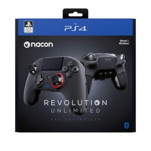 Nacon Revolution Unlimited schwarz, Professioneller Wireless- und Wired-Controller für PlayStation 4 und PC mit anpassbaren Gewichten, Software-Anpassung und austauschbaren Joystick-Köpfen | Zustand: Neu