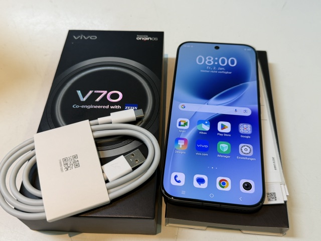 Vivo V70 256GB, Kratzer am Rand (siehe Foto) | mit Verpackung | Ladekabel | SimLock: Frei | Zustand: Sehr Gut | Farbe: schwarz | Akku: Gut – Bild 3