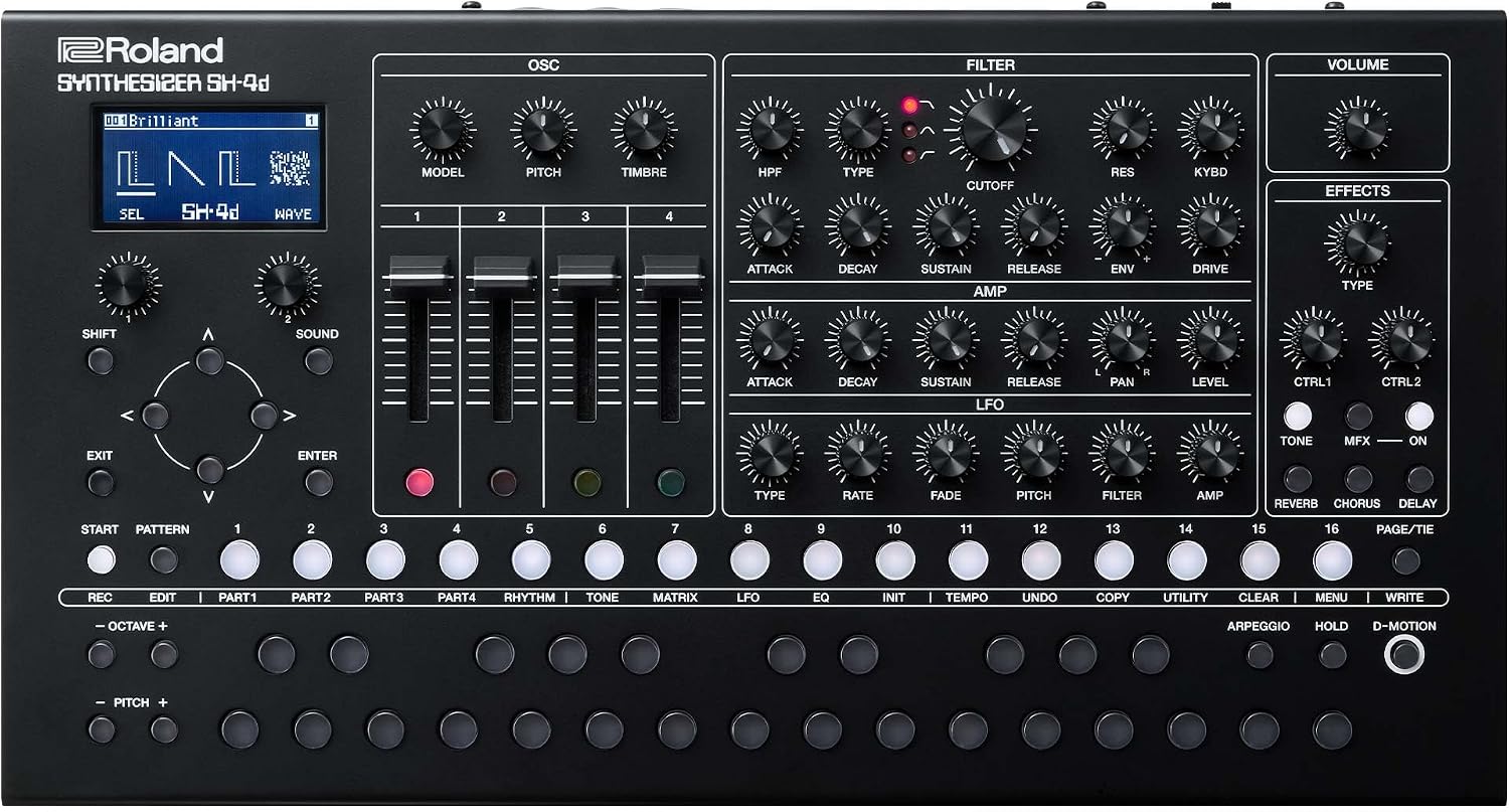 Roland SH-4d, Schwarz, 2023, Digitaler Desktop-Synthesizer mit 60 Stimmen, 11 Oszillator-Modellen, Sequencer und USB-C-Kabel, OVP | Zustand: Sehr Gut