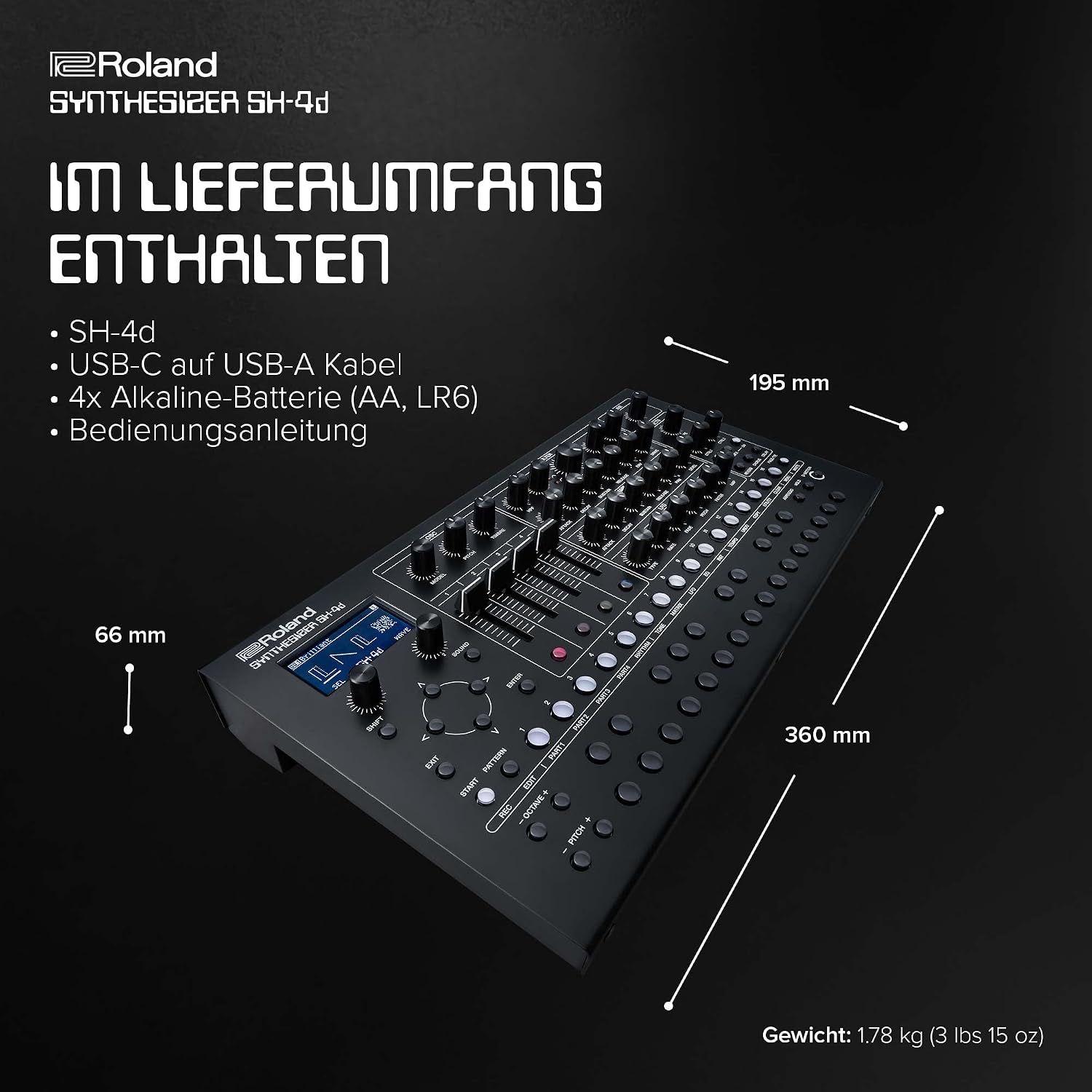 Roland SH-4d, Schwarz, 2023, Digitaler Desktop-Synthesizer mit 60 Stimmen, 11 Oszillator-Modellen, Sequencer und USB-C-Kabel, OVP | Zustand: Sehr Gut – Bild 5