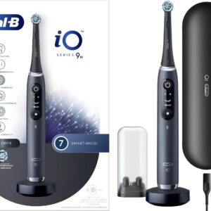 Oral-B iO Series 9N Black Onyx, Elektrische Zahnbürste mit interaktivem Farbdisplay, 7 Putzmodi, KI-Zahn-Tracking, intelligentem Andrucksensor, magnetischem Lade-Reiseetui und Aufsteckbürsten    | Zustand: Neu