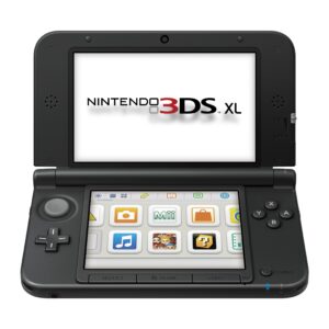 Nintendo 3DS XL Schwarz Silber, Handheld-Konsole inkl. Ladekabel und dem Spiel New Super Mario Bros., Gehäuse an der rechten Ecke gebrochen. | Zustand: In Ordnung | Farbe: schwarz